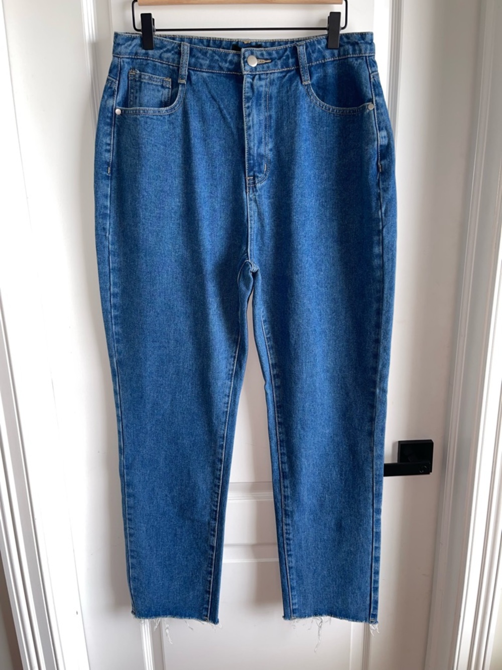 PrettyLittleThing Wide Leg Jeans NWT Raw Hem Blue Denim Size US 8